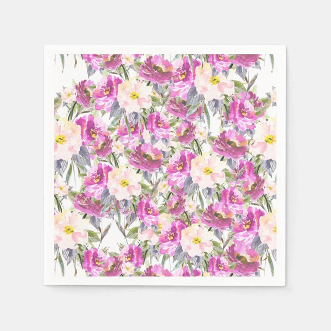 Guardanapo De Papel Rosas de Aquarela Rosa (Frente)