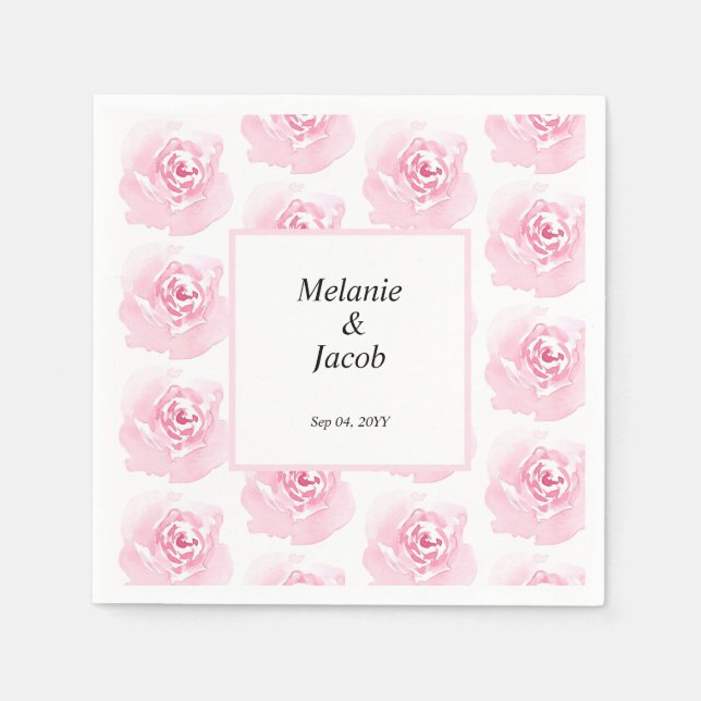 Guardanapo De Papel Rosas de Aquarela Rosa (Frente)