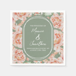 Guardanapo De Papel Rosas De Aquarelas Sage Casamento Cor-de-Rosa Verd