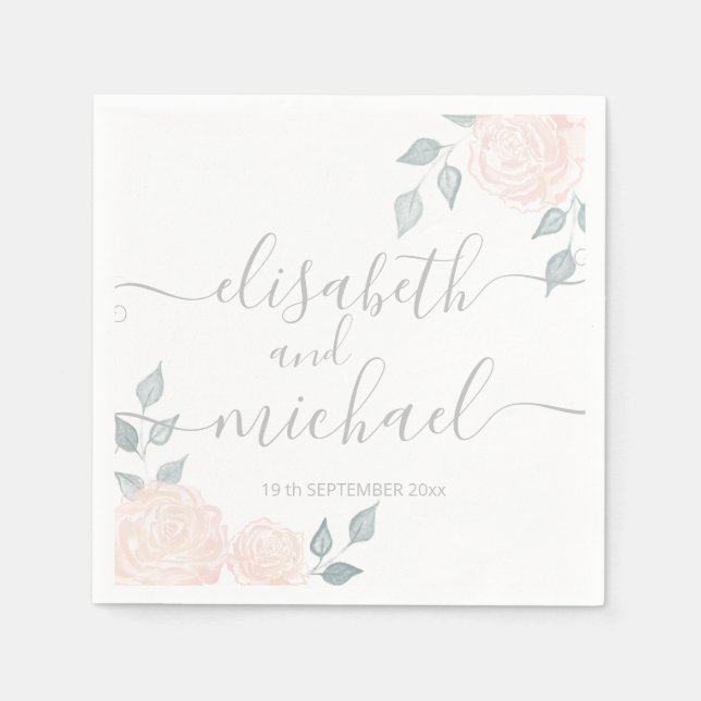 Guardanapo De Papel Rosas de boho romáticos de caligrafia aquática (Frente)