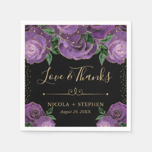 Guardanapo De Papel Rosas de casamento em glamour dourado e roxo aquar