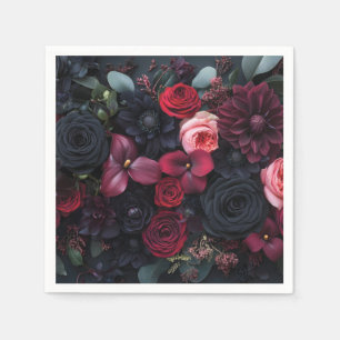 Guardanapo De Papel Rosas de Disposição Floral Escuro Elegante