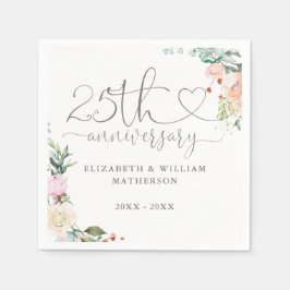 Guardanapo De Papel Rosas de Script de Coração de 25 Aniversário Flora