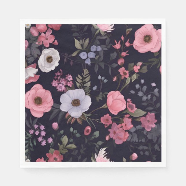 Guardanapo De Papel Rosas De Verão A Preto (Frente)