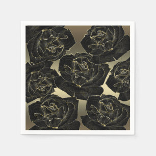Guardanapo De Papel Rosas Douradas e Pretas Glam Elegante Chique Festa