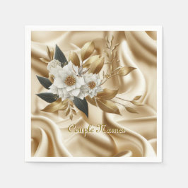 Guardanapo De Papel Rosas Dourados brancos, Seda de Champanhe e Borbol