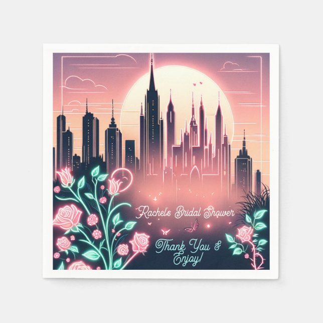 Guardanapo De Papel Rosas Elétricos Chá de panela Neon Futurístico (Frente)