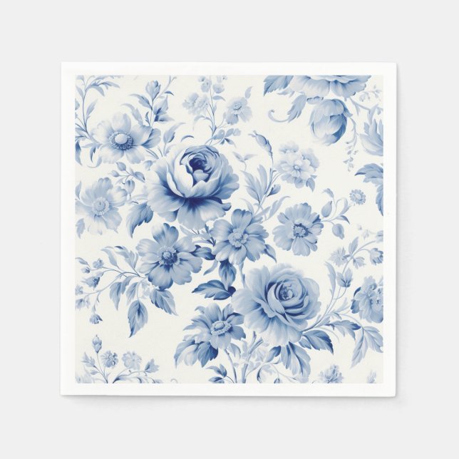Guardanapo De Papel Rosas em Aquarela Azul Pastel Elegante (Frente)