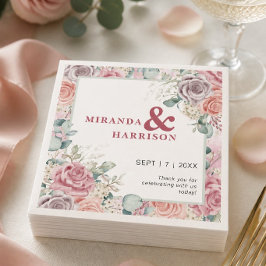 Guardanapo De Papel Rosas em Aquarela Casamento