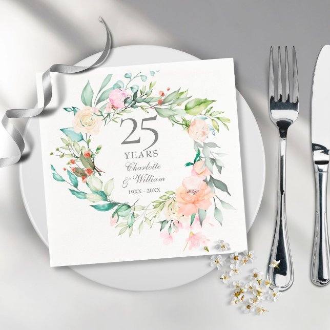 Guardanapo De Papel Rosas em Guirlanda de Bodas de Prata de 25 anos (Criador carregado)