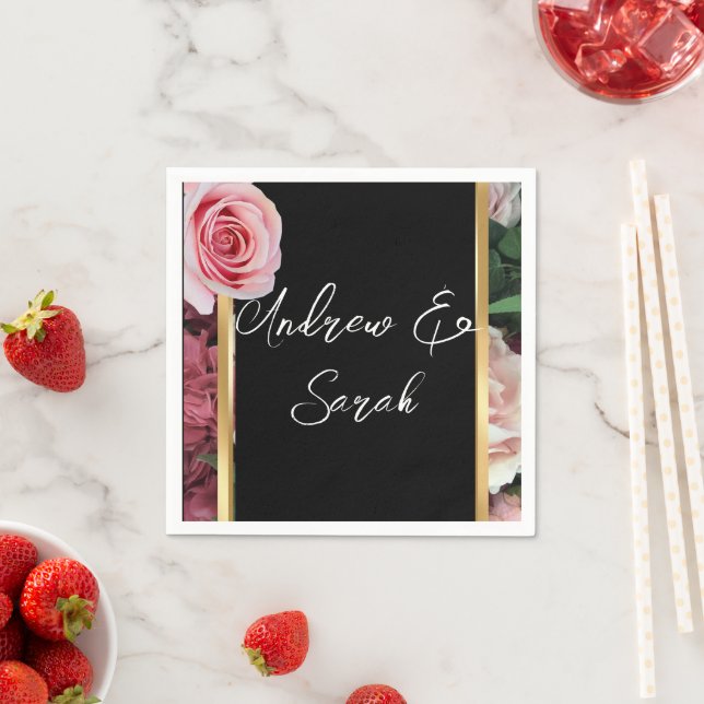 Guardanapo De Papel Rosas em Napkin negro (Insitu)