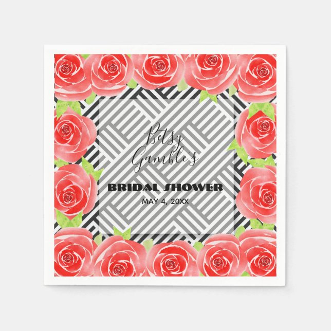 Guardanapo De Papel Rosas em Preto e Bandeiras Brancas Nápoles (Frente)