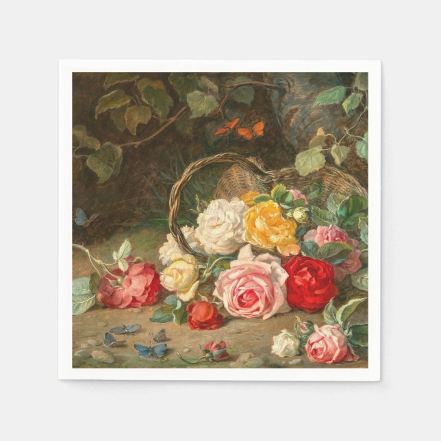 Guardanapo De Papel Rosas em uma cesta - Josef Neugebauer (Frente)