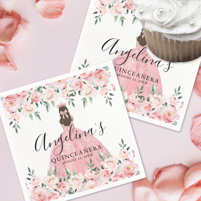 Guardanapo De Papel Rosas Florais Blush Pink Quinceanera (Floral Roses Blush Pink Quinceanera Napkins)