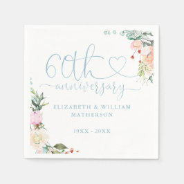 Guardanapo De Papel Rosas Florais Coração Dourado de 60 Anos