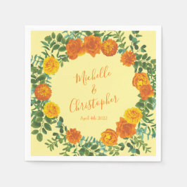 Guardanapo De Papel Rosas Florais de Casamento Laranja Amarelo