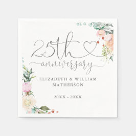 Guardanapo De Papel Rosas Florais de Coração do 25º Aniversário