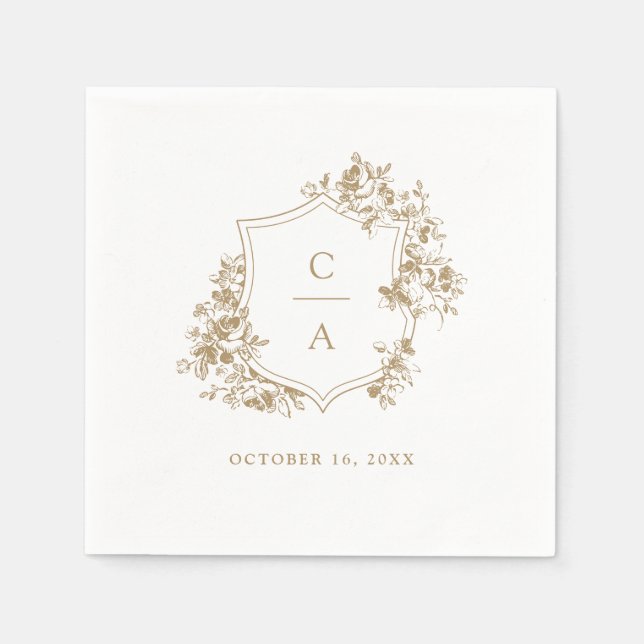 Guardanapo De Papel Rosas Florais Franceses Casamento Botânico Crest N (Frente)