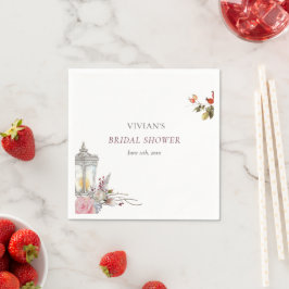 Guardanapo De Papel Rosas Florais Rústicas e Chuveiro de Noiva com Lan