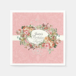 Guardanapo De Papel Rosas Florais Vintage Blush w Festa de aniversário