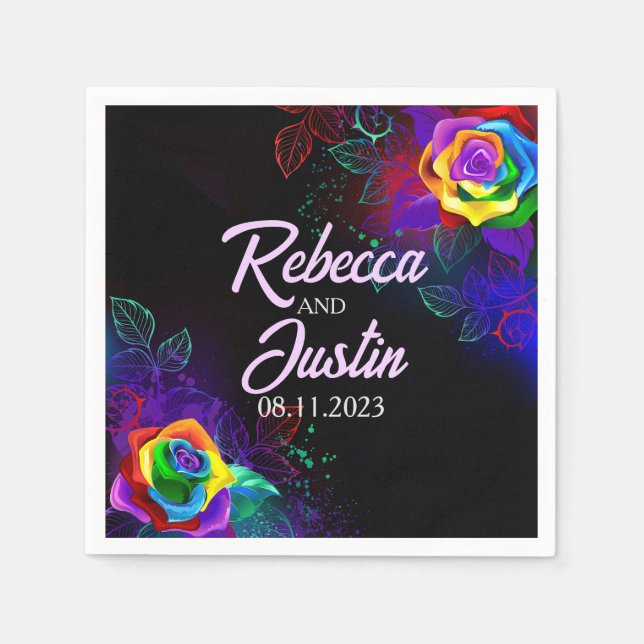 Guardanapo De Papel Rosas Floral Moderno Boho Negro (Frente)