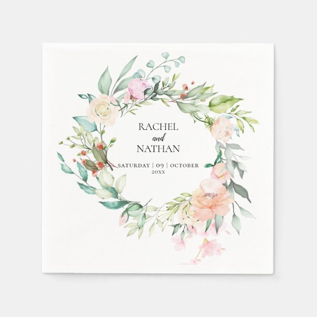 Guardanapo De Papel Rosas Florestais Greenery Floral Wedding (Frente)