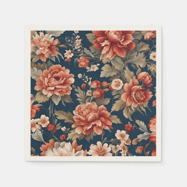 Guardanapo De Papel Rosas, Folhas e Flores de Laranja Retro refinados (Frente)