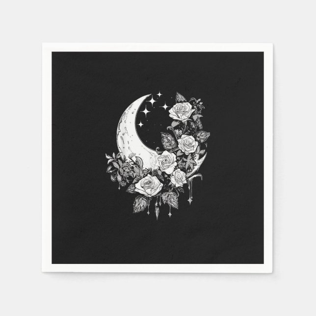 Guardanapo De Papel Rosas-Lua - Gótico Romântico - Whimsigoth Witchy W (Frente)