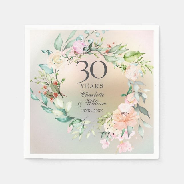 Guardanapo De Papel Rosas para 30º Aniversário de Casamento com Grinal (Frente)
