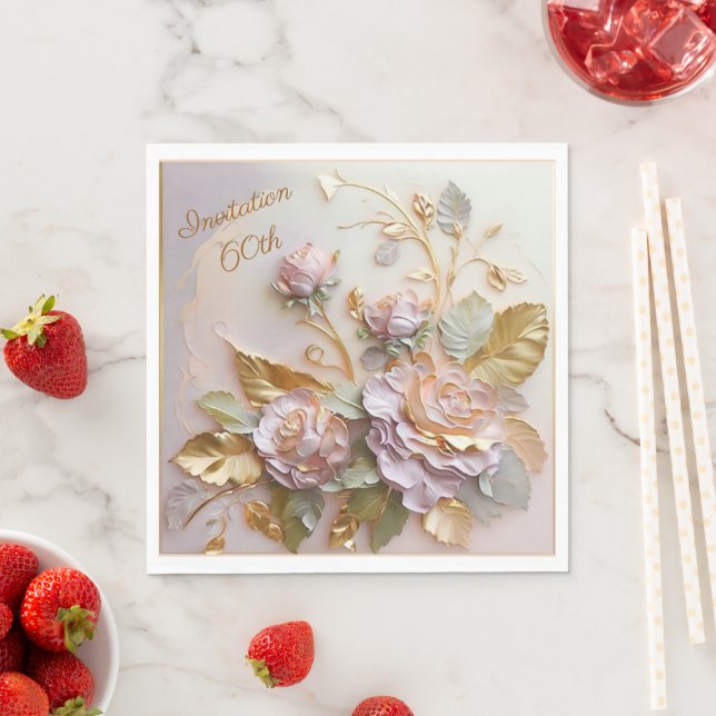 Guardanapo De Papel Rosas Pastel Rosegold 60º Convite (Insitu)
