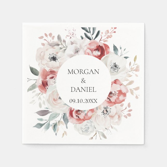 Guardanapo De Papel Rosas Românticos Casamento Elegante (Frente)