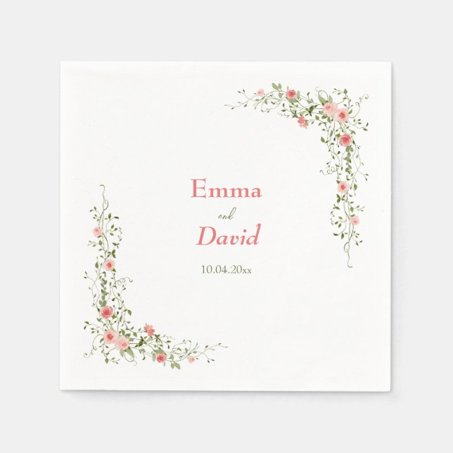 Guardanapo De Papel Rosas Rosa Botânicas Papel de casamento Russo Napk (Frente)