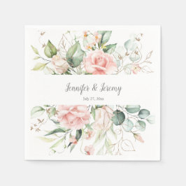 Guardanapo De Papel Rosas rosa Douradas Folhas Eucalyptus Greenerescên