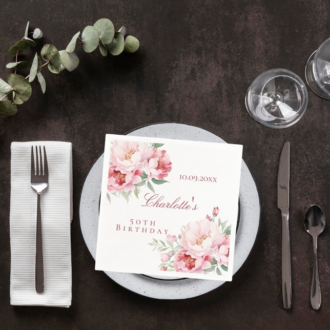 Guardanapo De Papel Rosas rosa florais aniversário elegante (Criador carregado)