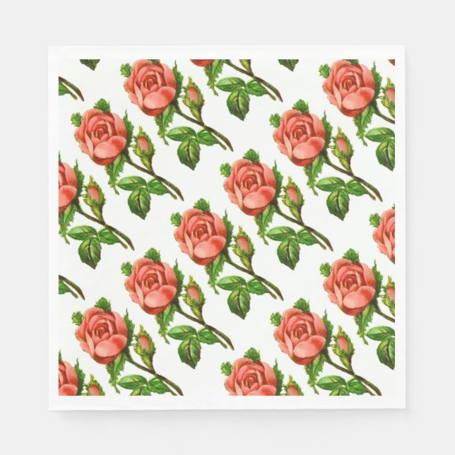 Guardanapo De Papel Rosas Rosa Tema Floral Vitoriano Flores  (Frente)