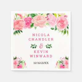 Guardanapo De Papel Rosas Rosadas com Folhagem de Casamento