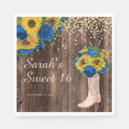 Guardanapo De Papel Rosas Rustic Sunflower Blue Boots Sweet 16
