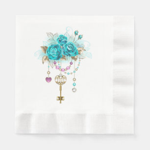 Guardanapo De Papel Rosas Turquesas com Chaves