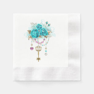 Guardanapo De Papel Rosas Turquesas com Chaves
