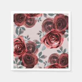 Guardanapo De Papel Rosas Verde Água Marrom Taupe Casamento Watercolor