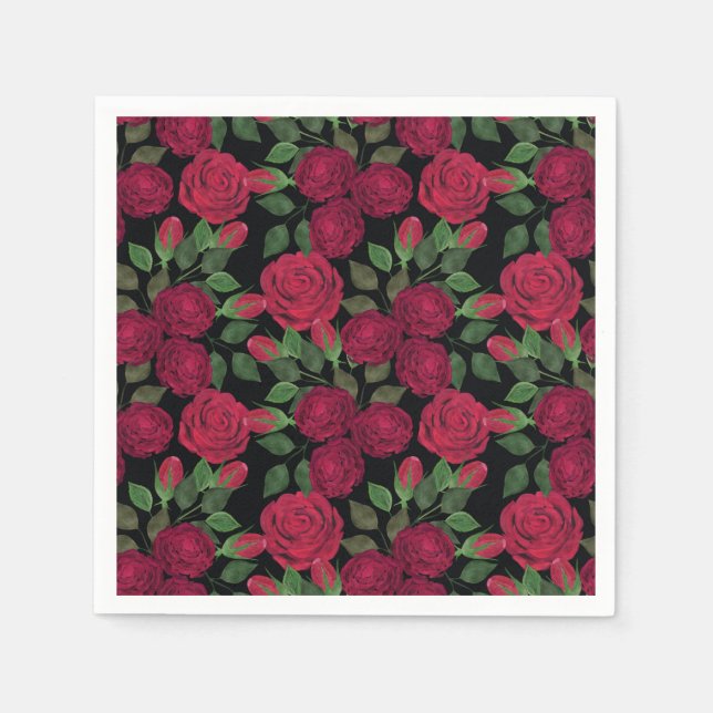 Guardanapo De Papel Rosas vermelhas a preto. (Frente)