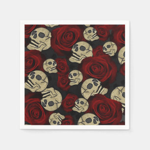 Guardanapo De Papel Rosas Vermelhas & Caveiras Cinza Preto Floral Góti