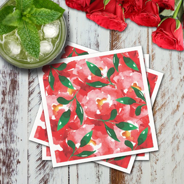 Guardanapo De Papel Rosas Vermelhas Floral Coquetel de Papel (Red roses collage floral cocktail napkins)