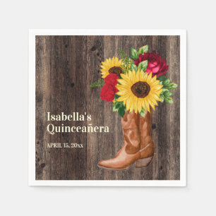 Guardanapo De Papel Rosas Vermelhas Girassóis Botas de Vaqueira Quince