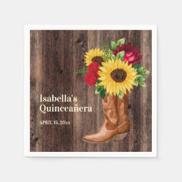 Guardanapo De Papel Rosas vermelhas Girassóis Cowgirl Boots Quinceaner