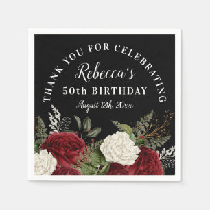 Guardanapo De Papel Rosas vermelhas no 50º aniversário preto Obrigado