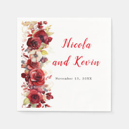 Guardanapo De Papel Rosas Vermelhas Românticas Florais Casamento