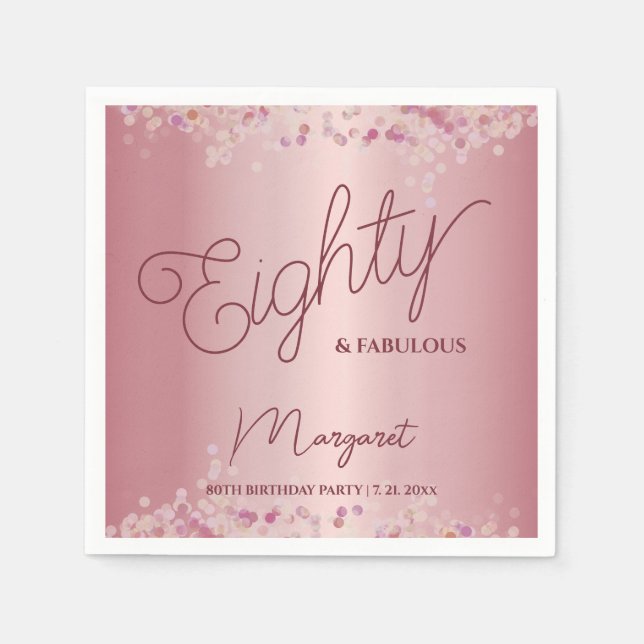Guardanapo De Papel Rose Gold 80th Birthday Party  (Frente)