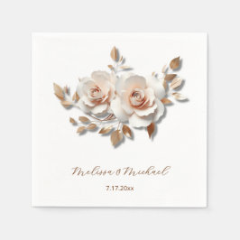 Guardanapo De Papel Rose Gold Blush Pink 3D Roses Your Names Wedding