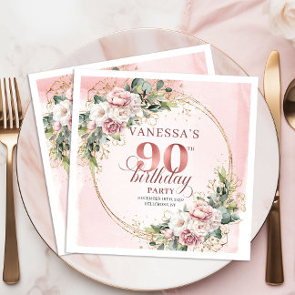 Guardanapo De Papel Rose Gold Bohemian Greenery 90th Birthday Party 
